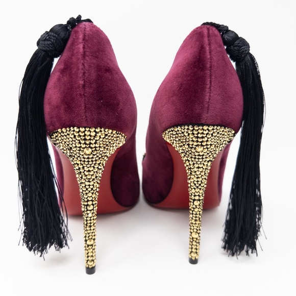 Christian Louboutin Hot Kiss T’s Burgundy Velvet Stiletto Heels Size 38 EU - Picture 6 of 8